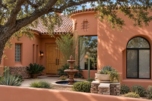 Entry with fountain and stone base (concept rendering)